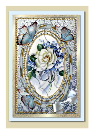 White Rose Butterflies 7x5inch Scalloped Duo Corner Stacker by Frances Dent
