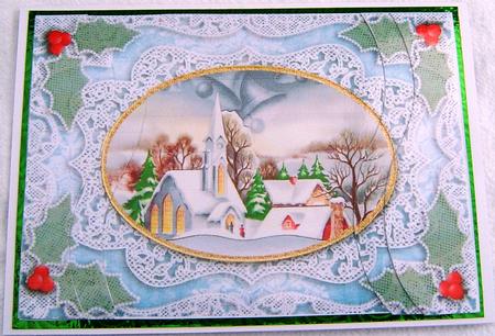 Christmas Village Church Lace Swirvey Side Stacker by Frances Dent