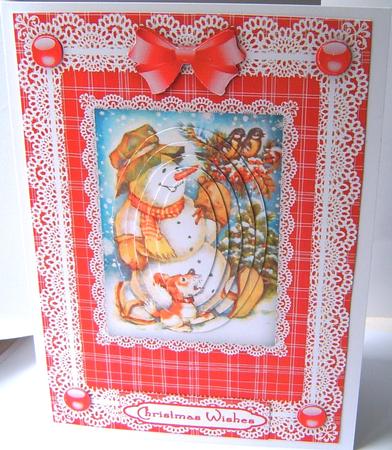 The Happy Snowman 'n Lace A5 Pyramid Card Front by Frances Dent