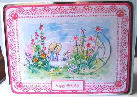 Enjoying the Flowers Card Front and Pyramid by Frances Dent