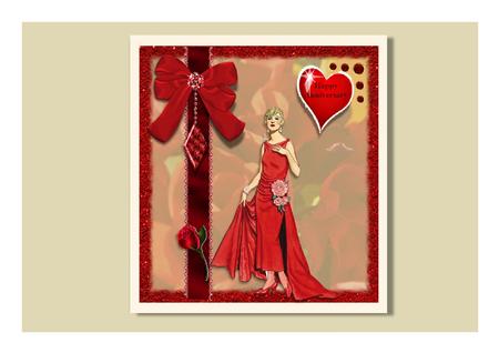 Art Deco Lady Valentines Square Card Front by Frances Dent