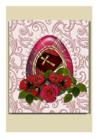 Rose Pink with Pearl Frame & Flourishes A5 Card by Frances Dent