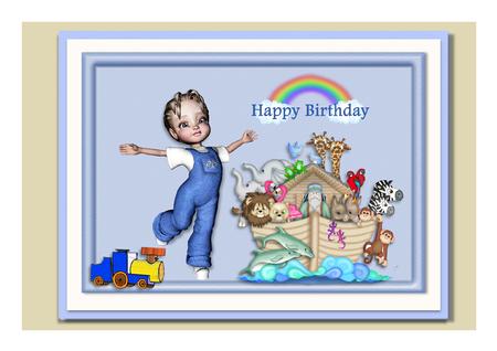 Boys Birthday Card Front with Decoupage by Frances Dent
