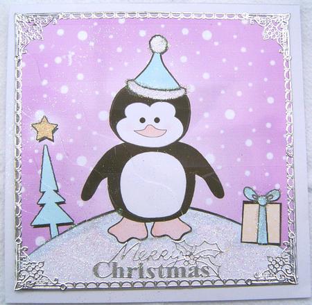 Cheeky Xmas Penguin Quick Card with Wavy Corner Side Stacker by Frances Dent