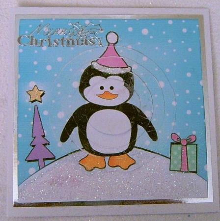 Cheeky Xmas Penguin Quick Card with Circle Pyramage Topper by Frances Dent