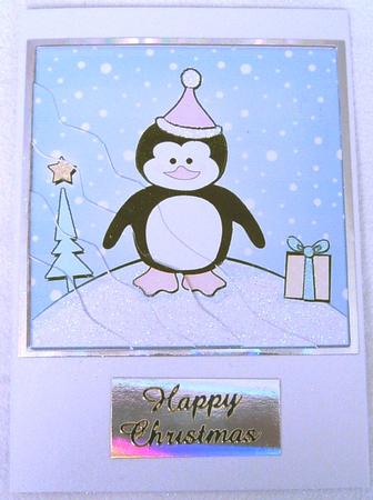 Cheeky Xmas Penguin Quick Card with Wavy Corner Side Stacker by Frances Dent