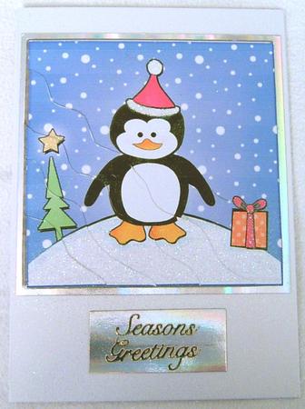 Cheeky Xmas Penguin Quick Card with Wavy Corner Side Stacker by Frances Dent