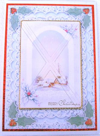 Christmas Church View A5 Card Front Side Step Stacker by Frances Dent