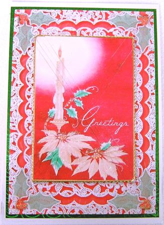 Plum Poinsettias A5 Lace Card Front Side Step Stacker by Frances Dent