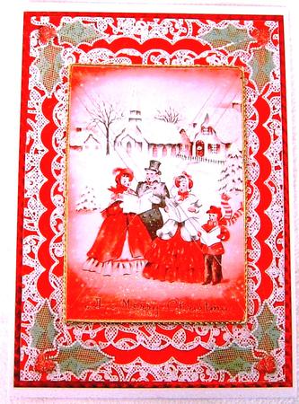 Christmas Carol Singers A5 Lace Card Front Side Step Stacker by Frances Dent