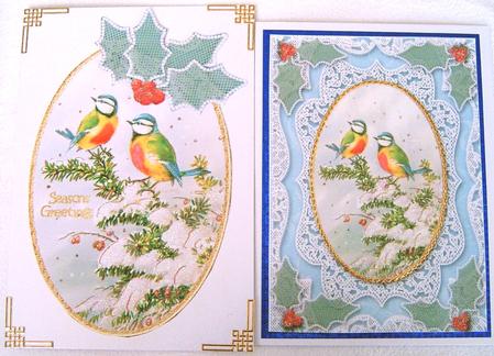 Christmas Blue Tits A4 Lace Picture Sheet by Frances Dent