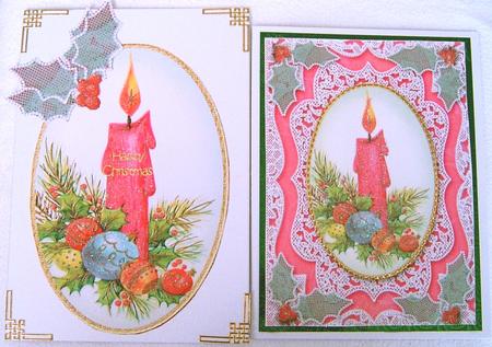 Christmas Pink Candle A4 Lace Picture Sheet by Frances Dent