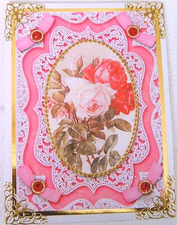 Pink Roses A4 Lace Picture Sheet by Frances Dent