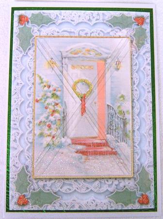 Christmas Door A5 Lace Card Front Side Step Stacker by Frances Dent