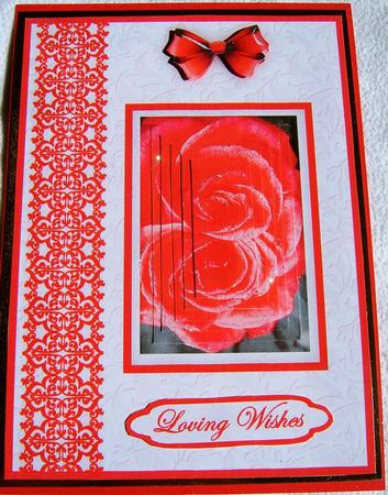 Red Roses 'n Lace A5 Pyramid Card Front by Frances Dent