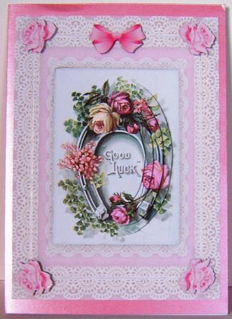 Horseshoe, Flowers 'n Lace Pyramid Card Front by Frances Dent