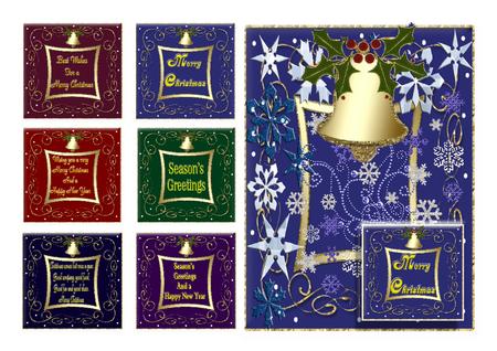 Christmas Bell on Swirly Frame Card Fronts Set by Frances Dent
