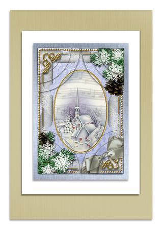 Blue Church Snow 7x5inch All 4 Corner Stacker Card Front by Frances Dent