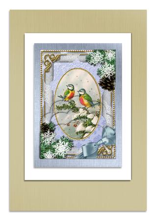 Christmas Blue Tits Snow Scallop Bottom 7x5inch Stacker by Frances Dent