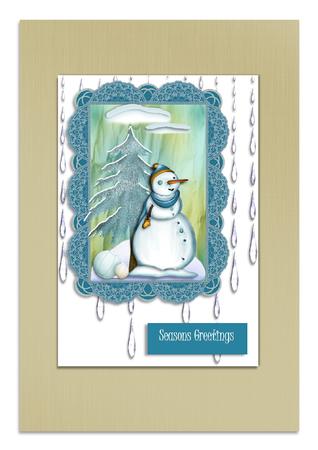 A Snowman with Class Framed in Lace by Frances Dent