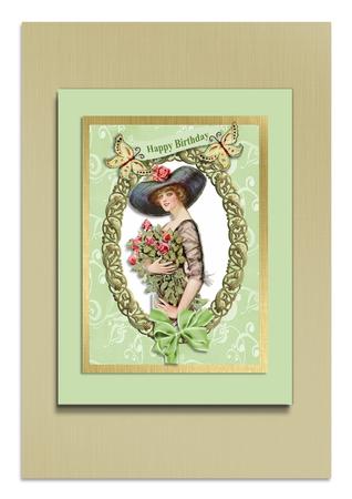 Vintage Lady with Flowers, in a Ornate Frame by Frances Dent