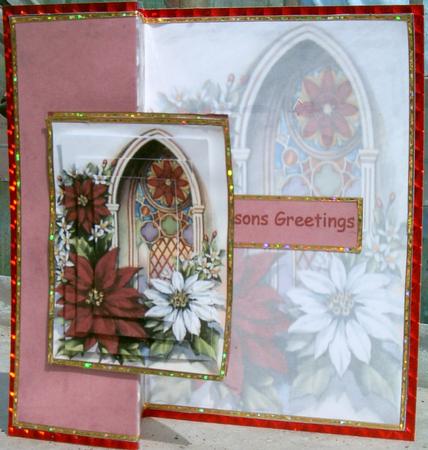 Poinsettias in Church Window Foldback by Frances Dent