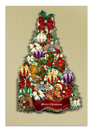Christmas Tree Shaped Card Embellish with 3D Ornaments and T by Frances Dent