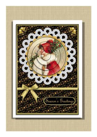 Vintage Christmas Girl with Holly Pyramid (black) by Frances Dent