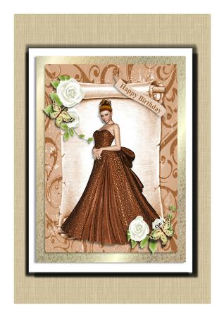 Beautiful Lady on a Scroll with Roses by Frances Dent