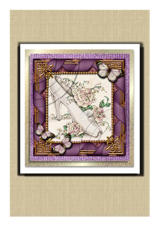 Wedding Shoe Ribbon 6 Inch Duo Corner Stacker Card Front by Frances Dent