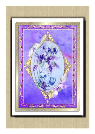 Iris and Lilac, Step by Step Decoupage Card with Lace Frame by Frances Dent