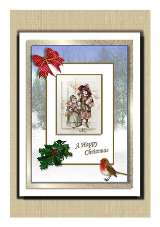 Vintage Girls Bringing Gifts Winter Scene by Frances Dent