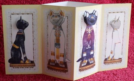 Egyptian Cats with Nodding Heads Gold Diamond Fold Card by Gail Pennycuick