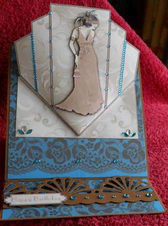 Lady in Brown and Pink Art Deco Top Spring Card by Gail Pennycuick