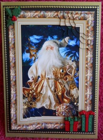Gold Santa in Frame with Corner Pyramid Scallops by Gail Pennycuick