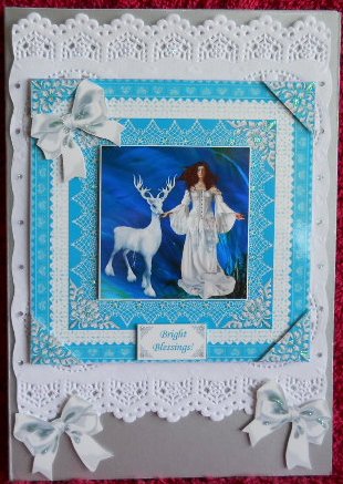 8 x 8 Inch Jade Snow Queen and Reindeer Vintage Style Lace by Gail Pennycuick