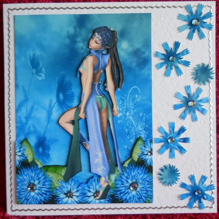 Cornflower Pixie A4 Card Front by Gail Pennycuick