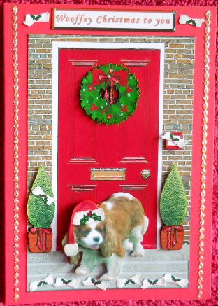 Cavalier King Charles Spaniel Christmas Door Scene by Gail Pennycuick