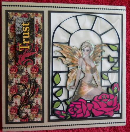 Beautiful Fairie with Pink Roses in Window Frame A4 by Gail Pennycuick