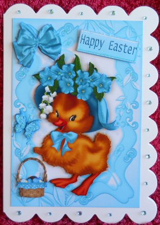 Easter Duckling in Turq Easter Bonnet A4 by Gail Pennycuick