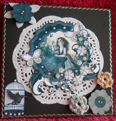 Vintage Girl Floral Scalloped Card Topper by Gail Pennycuick