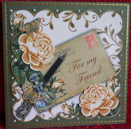 Peach Roses My Friend Ink Saver 8in Decoupage Topper by Gail Pennycuick