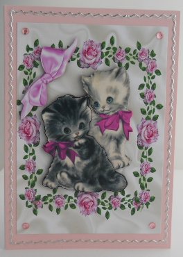 Vintage Kittens in Pink Rose Frame by Gail Pennycuick