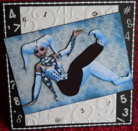 Pretty Harlequin in Blue and Black A4 Topper by Gail Pennycuick