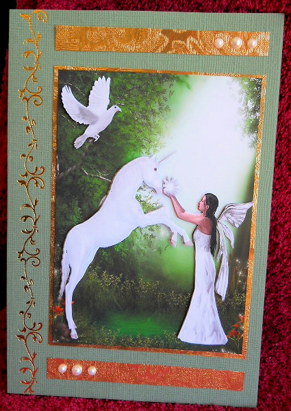 Fantasy Unicorn with Dove and Faerie A4 by Gail Pennycuick