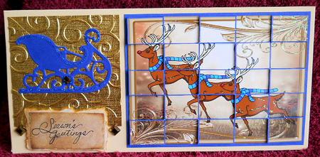 Golden Running Reindeer Patchoupage by Gail Pennycuick