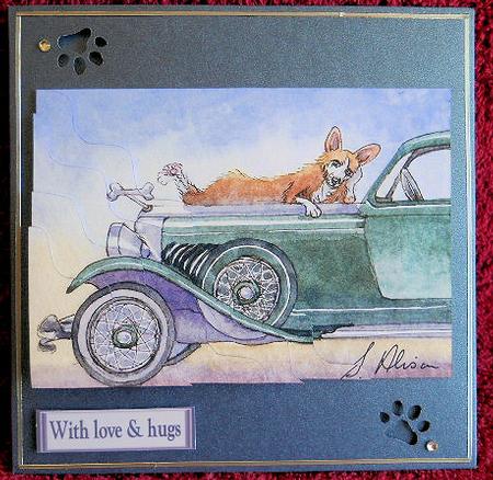 Corgi Dog Lying on Classic Car Wavy Corner Stacker Topper by Gail Pennycuick