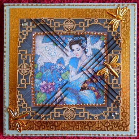 Oriental Blue Lady Vintage Lace Mini 4in Triangle Stacker by Gail Pennycuick