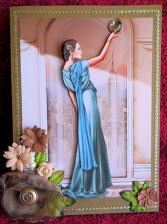 Art Deco Lady Pandore Aqua Decoupage Sheet by Gail Pennycuick