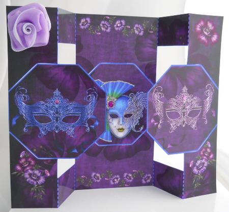 Octagonal Cut and Fold Pop Out Masque Card by Gail Pennycuick